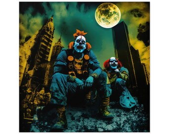 Killer Clowns - Square Sticker | Full Moon, Post-Apocalyptic Decor, Horror Art