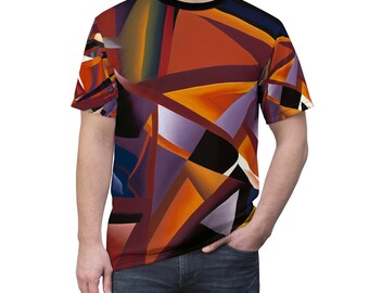 Deco Lightning - All-Over-Print Poly Tee | Art Deco T-Shirt, Bold Graphic Shirt, Retro Lightning Top, Vorticist Movement