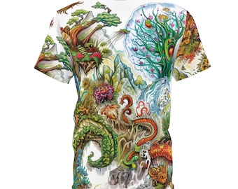 Biodiversidad insana - Camiseta con estampado completo / Alucinación, Mutante, Vida