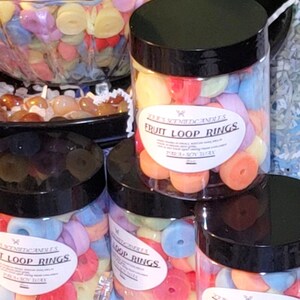 Realistic fruit loops wax melts in vibrant colors, shaped like cereal, perfect for wax warmers or candle embeds, made from soy wax.  wax warmers melts, fruit loop embeds, cereal wax melts, soy wax melts, food shaped wax, fruity loops scent