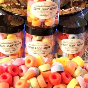 Realistic fruit loops wax melts in vibrant colors, shaped like cereal, perfect for wax warmers or candle embeds, made from soy wax.  wax warmers melts, fruit loop embeds, cereal wax melts, soy wax melts, food shaped wax, fruity loops scent