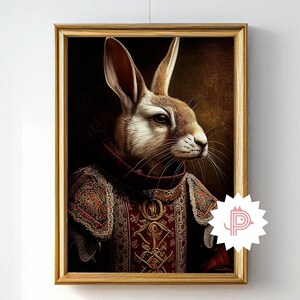 Ilustración de conejo retrato animal, arte de conejo inglés antiguo, cartel de conejo real victoriano, decoración de arte de pared, arte imprimible vintage, descargar