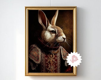 Ritratto animale di illustrazione di coniglio, arte del coniglio inglese antico, poster di coniglio reale vittoriano, decorazione d'arte da parete, arte stampabile vintage, download