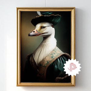 Duck Illustration Animal Portrait, Noble Victorian Duck, Noble Shire Duck, Antique Poster, Wall Art Print, Vintage Printable Art, Download