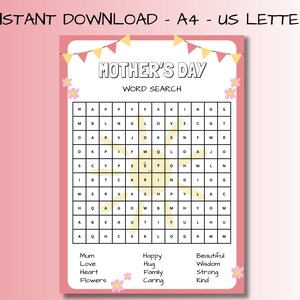 Mothers Day Word Search Mothers Day Puzzle Printable Mothers Day