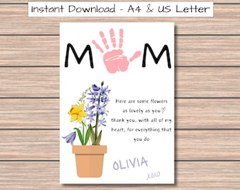 Mothers Day Printable, Mothers Day Kids Craft, Printable Mothers Day Gift, Last Minute Mothers Day Gift, Mothers Day Handprint Art, Mom Gift