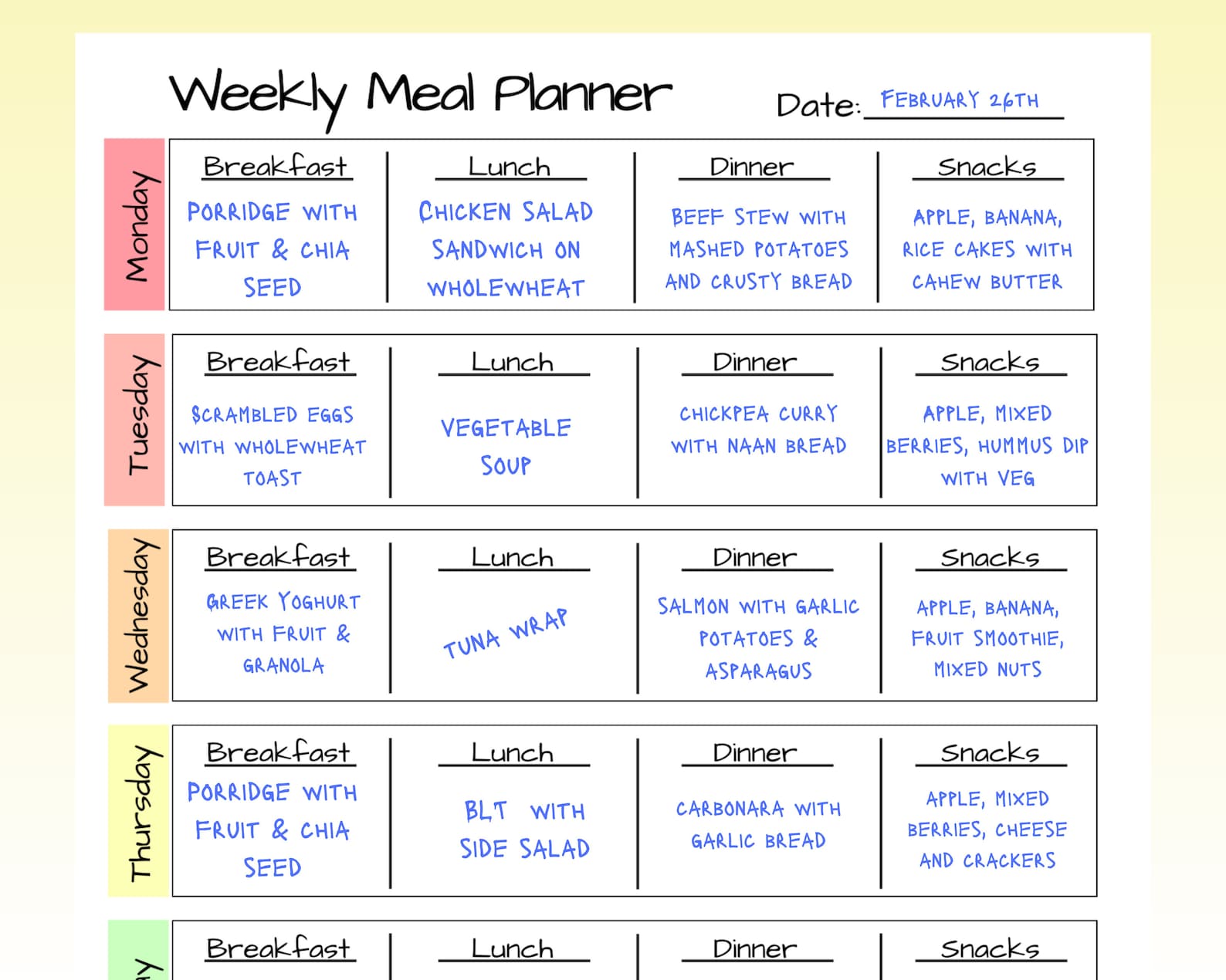 Weekly Meal Planner Printable Meal Planner Printable Dinner Planner ...