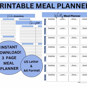 Easy Meal Plan Template Meal Planner Printable Meal Weekly Planner Dinner, 7 Day Meal Plan, Meal Plan With Shopping List, With Grocery List