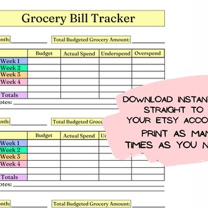 Grocery Expense Tracker Grocery Printable Log Grocery Bill Tracker ...