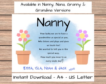 Mothers Day Handprint Art, Nanny Mothers Day Gift, Nanny Gift From Kids, Mothers Day Present, Nanny Birthday Present, Birthday Gift Nanny