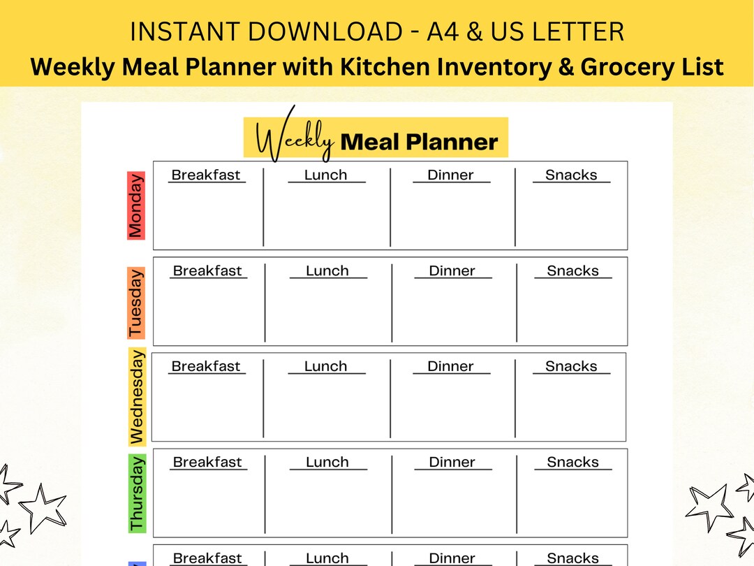 Weekly Meal Planner Printable Meal Planner Printable Dinner Planner ...
