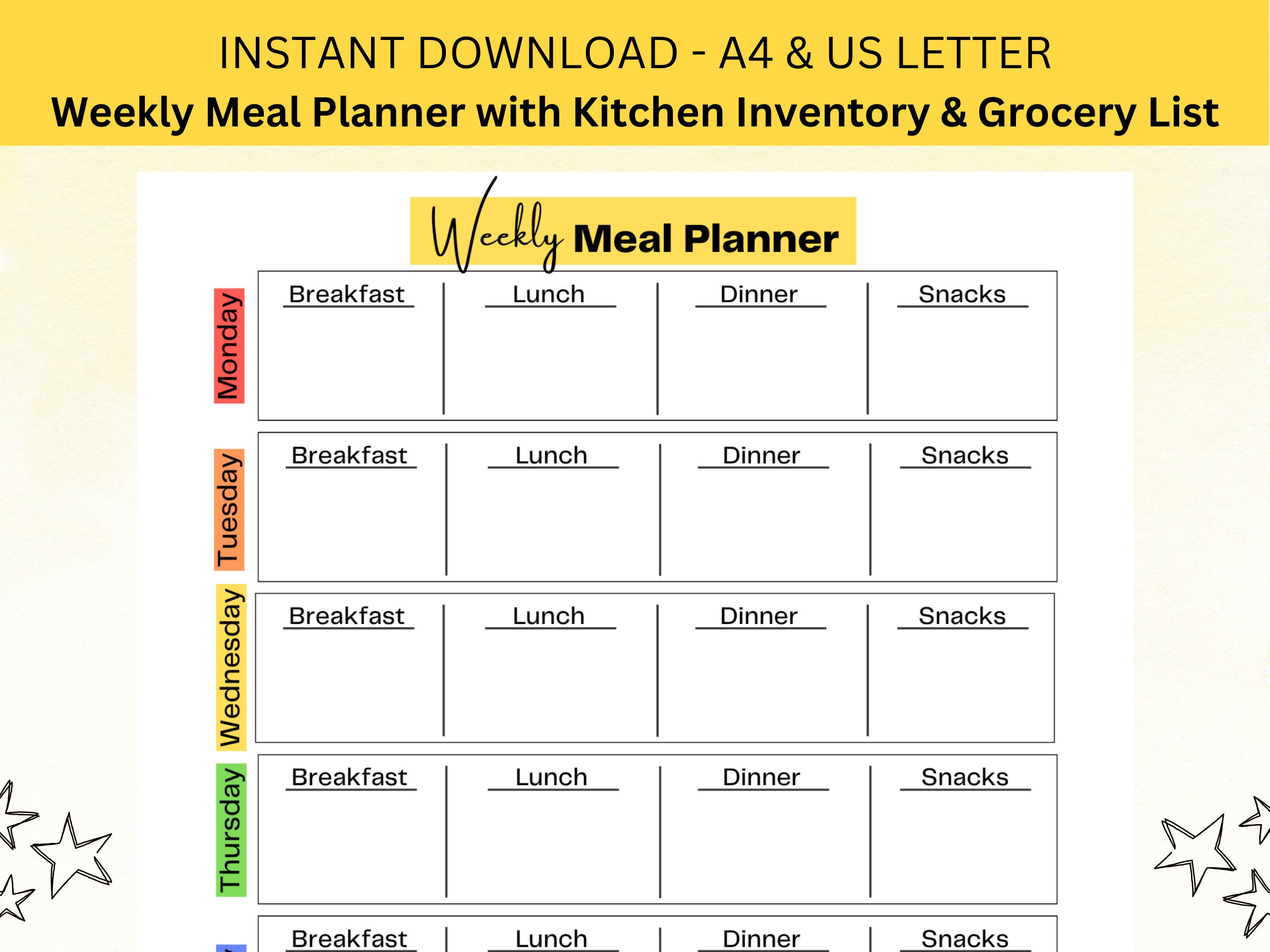 Weekly Meal Planner Printable Meal Planner Printable Dinner Planner Printable Pdf Meal Planner ...
