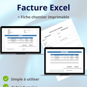 Pack Devis & Facture Excel + Fiche Chantier PDF | Artisan Auto-Entrepreneur | Modèles Simples avec ou Sans TVA | Téléchargement Instantané