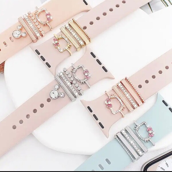 decorative rings for apple watch band strap cute cat cartoon silicon strap accessories