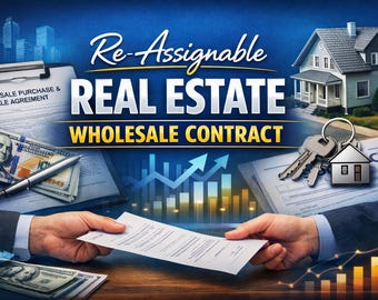 Custom Re-Assignable Real Estate Wholesale Contract Template, Printable Digital Download, Editable Property Agreement Form