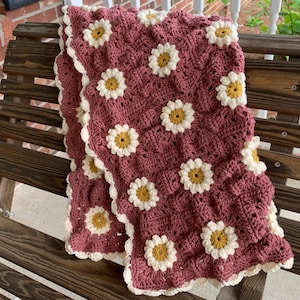 Manta de bebé cuadrada con diseño de margaritas, manta de bebé con diseño de margaritas, manta de bebé para niña, manta de bebé bohemia, manta de bebé rosa oscuro, regalo hecho a mano, regalo para bebé