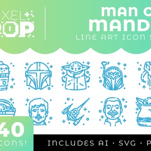 Man Oh Mando Line Art Icon Set