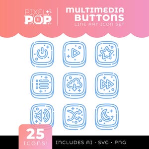Multimedia Buttons Line Art Icon Set • SVG PNG Bundle