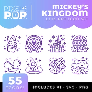 Conjunto de iconos de arte lineal del Reino de Mickey