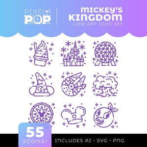 Mickey's Kingdom Line Art Icon Set • SVG PNG Bundle
