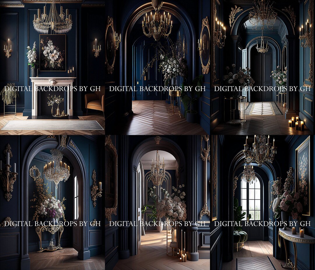 Navy Elegant Room Digital Backdrop (14) - Etsy