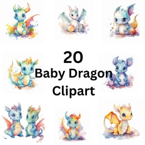 Cute Baby Dragon Clipart | PNG | Watercolour | Fantasy Dragons | Instant Download | Commercial Use