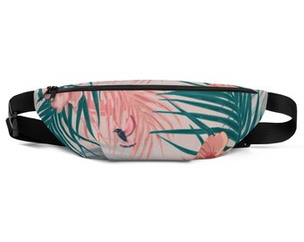 Hummingbird & Flower Patter Fanny Pack - Hip Pack - Bumbag - Moon Bag - Sling Bag