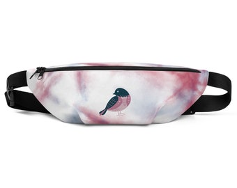 Blue & Pink Bird Tie Dye Fanny Pack - Hip Pack - Bumbug - Moon Bag - Sling Bag