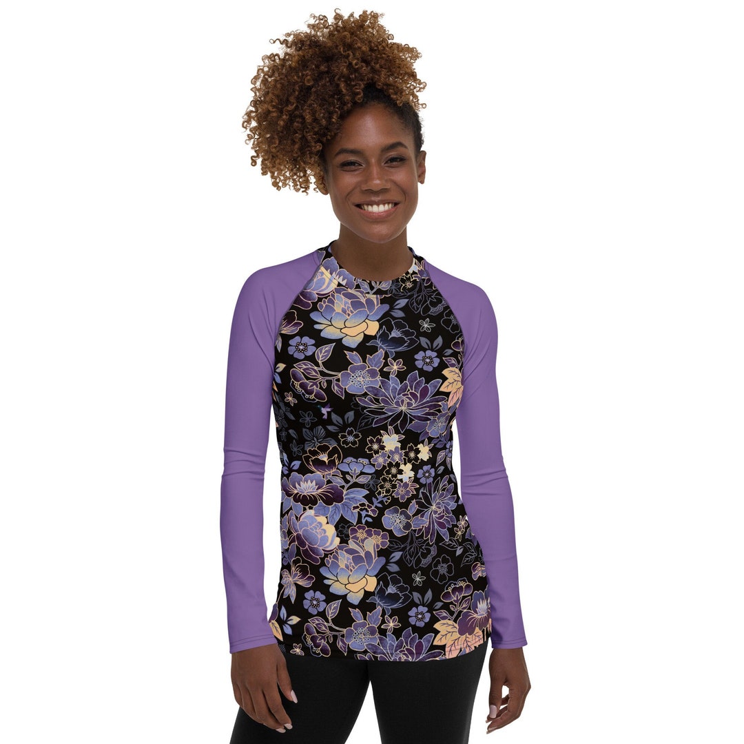 Women's Rash Guard Purple and Black Floral Pattern - Etsy