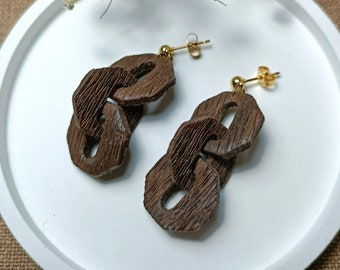 Wood look dangle earrings/ Polymer clay and handmade