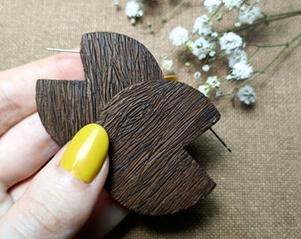 Wood look statement studs / Handmade polymer clay earrings