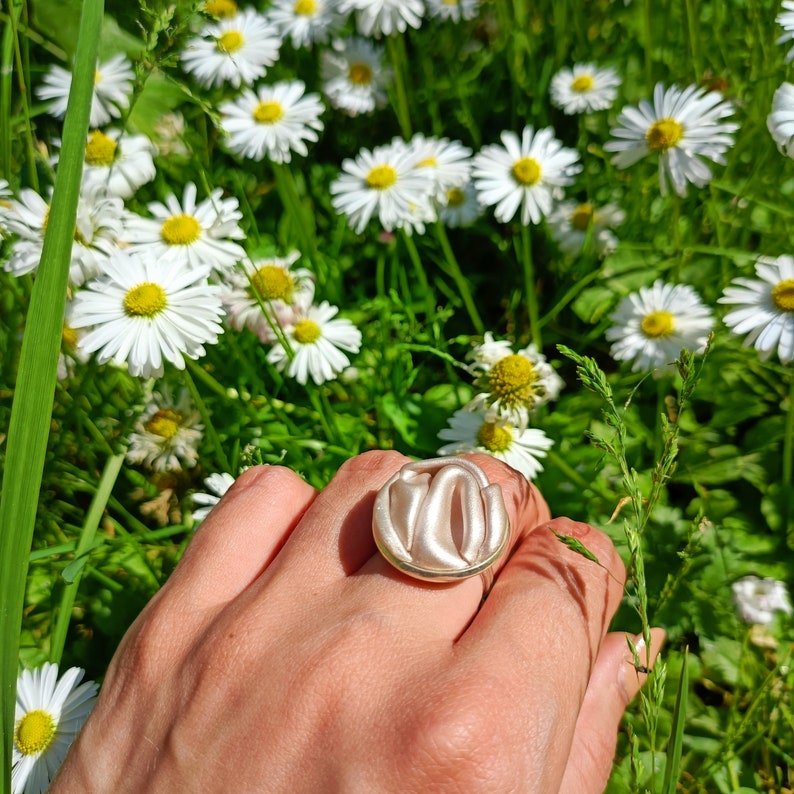 Pearl silk ring/ Handmade from polymer clay image 3