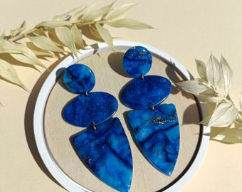 Blue statement earrings / Polymer clay earrings/ Handmade