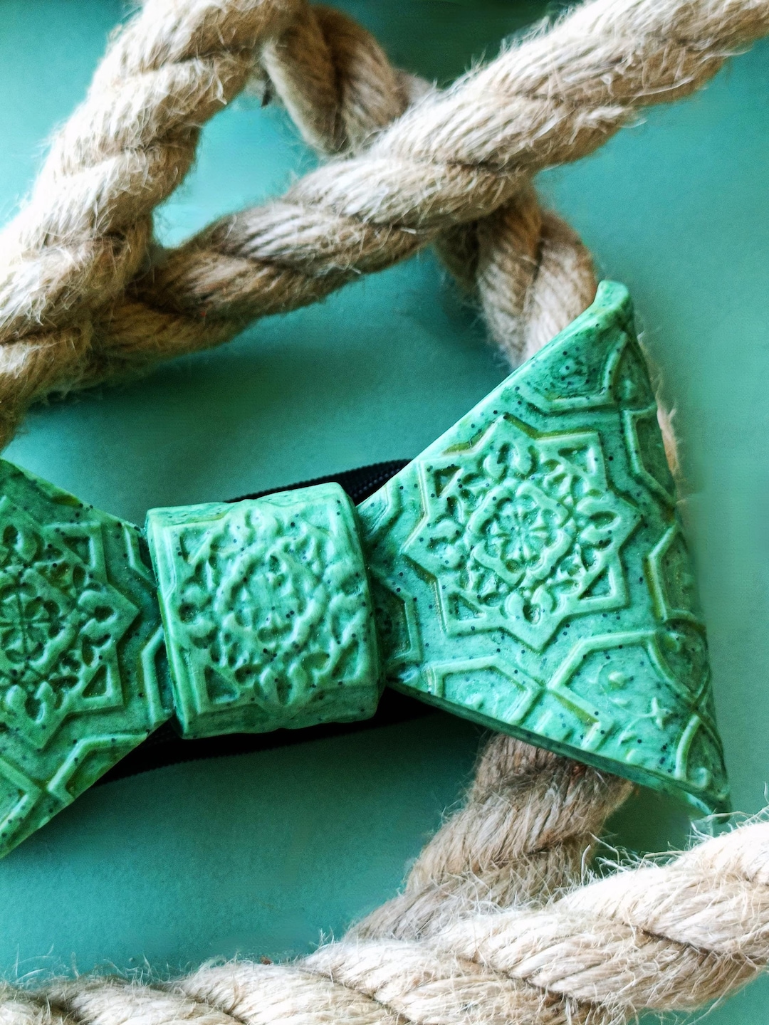 Handmade Sage Green Polymer Clay Bow Tie: Ornamental Tile Design - Etsy