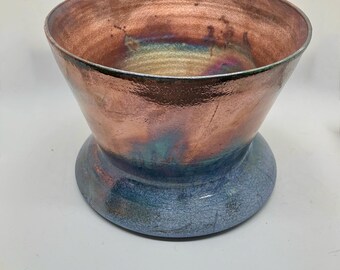 Raku Copper Red and Blue Statement Vase