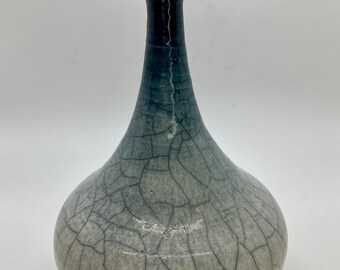 Raku Teal Gradient Bottle with Crackle Finish and stopper