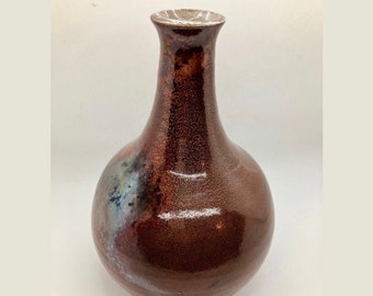 Raku Red Copper Vase with Copper and Gold Flecks
