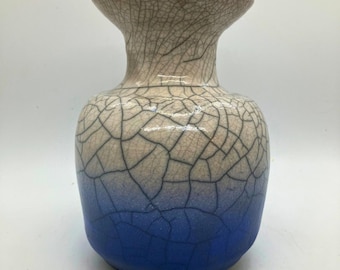 Raku electric blue and white crackle jug vase