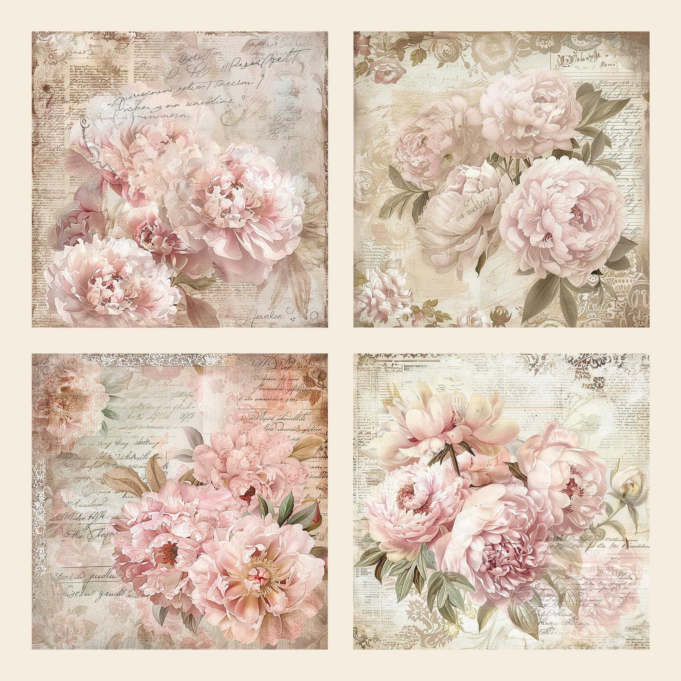 Vintage Floral Digital Paper, Set of 16, Printable Stationery, Fancy ...