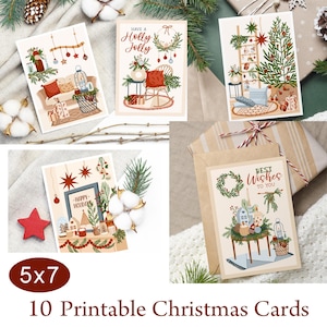 Set of 10 Printable Christmas Cards, Printable Christmas Card Bundle, 5x7 Card on 8.5 x 11inch Letter Size templates, Digital Download