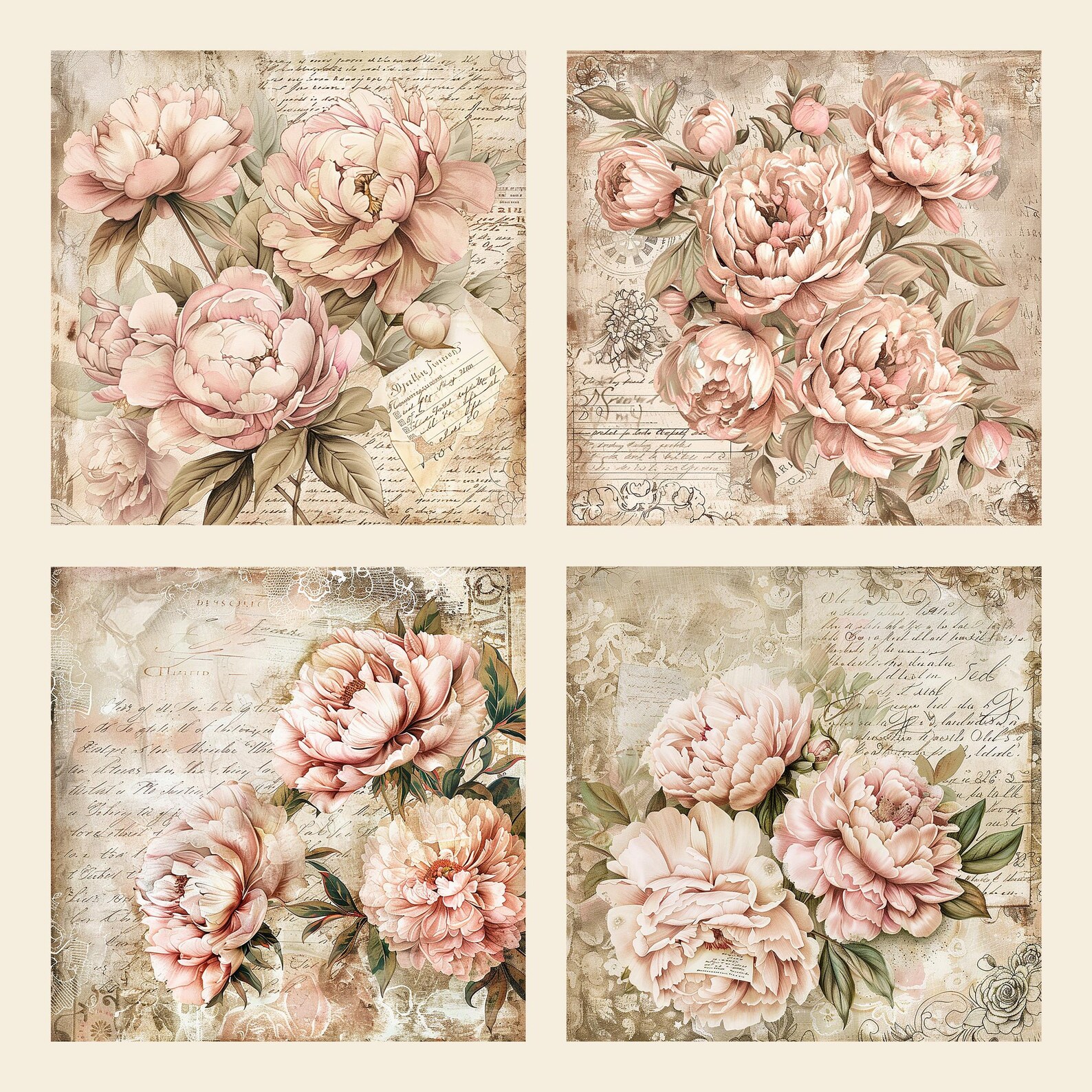 Vintage Floral Digital Paper, Set of 16, Printable Stationery, Fancy ...