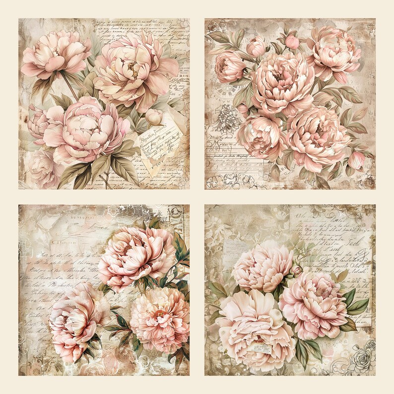 Vintage Floral Digital Paper, Set of 16, Printable Stationery, Fancy ...