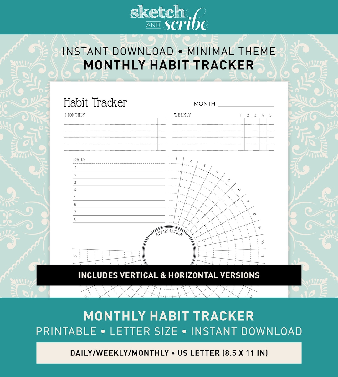 Printable Daily, Weekly, Monthly Habit Tracker PDF, Minimalist ...