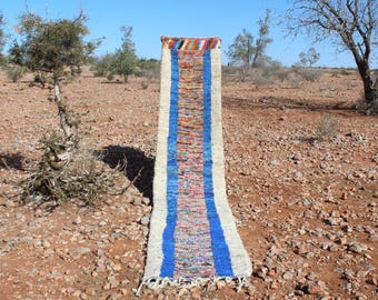 Handmade Boujaad Runner Rug: Multi-Colored Moroccan Berber Rug