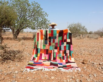 Custom Boujad Rug: Handmade Moroccan Wool Carpet, Abstract Multicolored Design