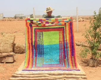 Colorful Boujad Rug: Custom Abstract Moroccan Wool Carpet