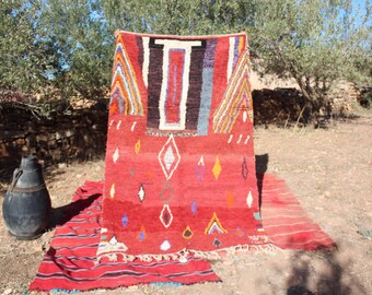 Custom Boujad Rug: Authentic Moroccan Wool Carpet, Abstract Multicolored Design