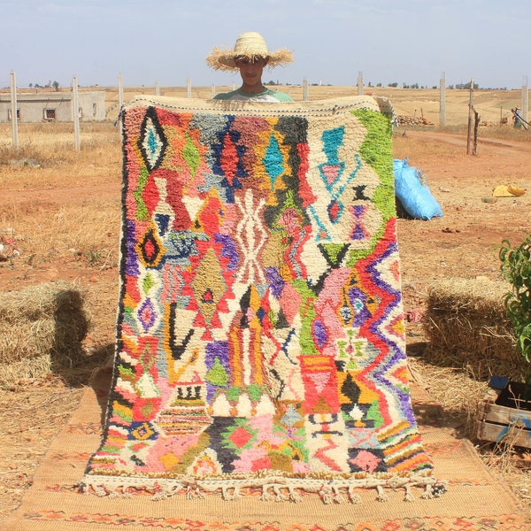 Alfombra marroquí colorida, alfombra Boujad fabulosa personalizada, alfombra multicolor abstracta, alfombra marroquí hecha a mano, alfombra Boho