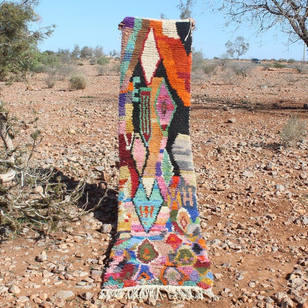 Handmade Boujad Wool Rug: Colorful Moroccan Berber Carpet