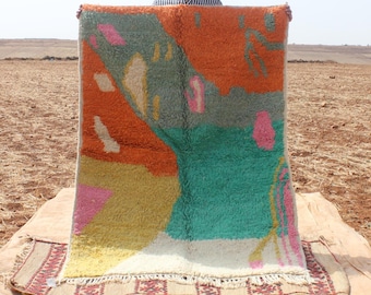 Custom Boujad Rug: Handmade Moroccan Wool Carpet, Abstract Multicolored Design
